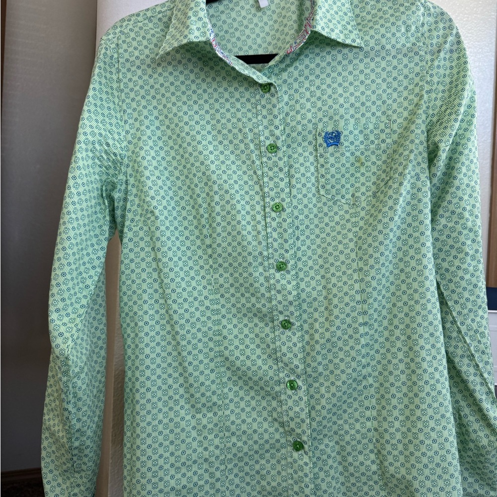 Cinch Light Green Patterned Men's Shirt